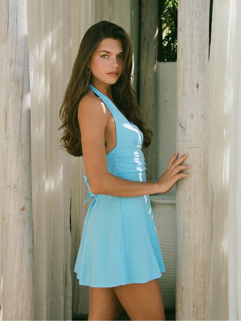 Blanco by Nature 100% cotton azure blue mini dress NWT